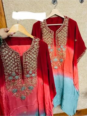 Women’s Kaftan - red to Turquoise Indian kurta  pakistani designer party dress
